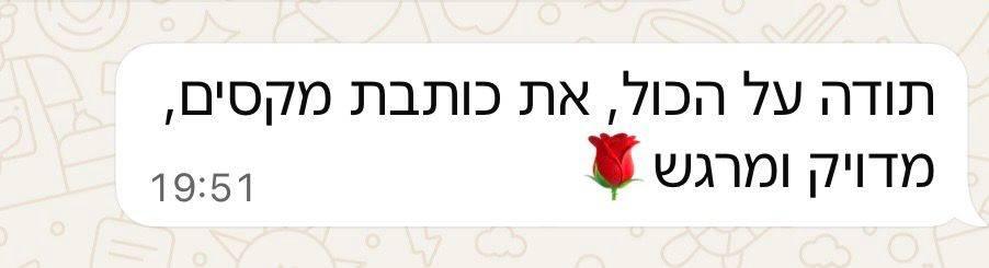 הודעת וואטסאפ מלקוחה: "תודה על הכול, את כותבת מקסים, מדויק ומרגש"